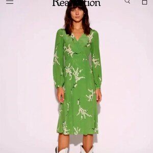 100% Silk Green Floral Wrap Dress